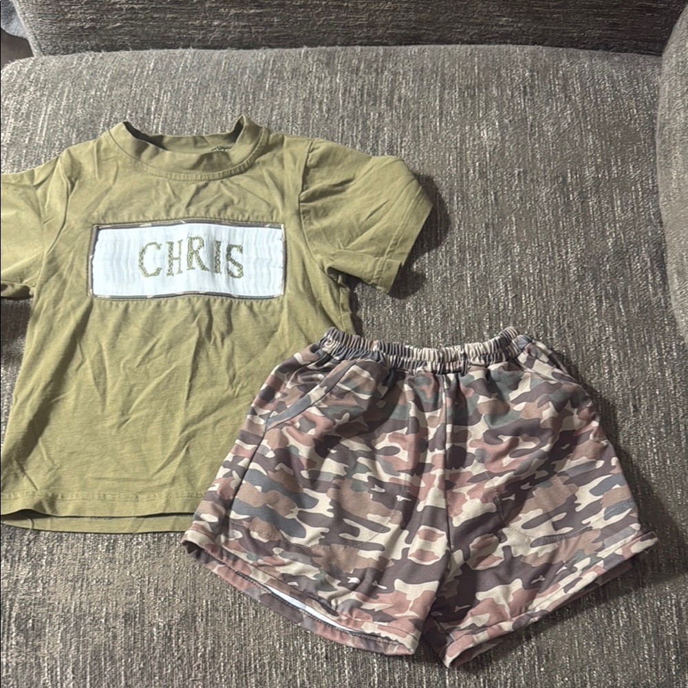 Kids Camo Matching Set - Green and Brown personalized with name Chris
